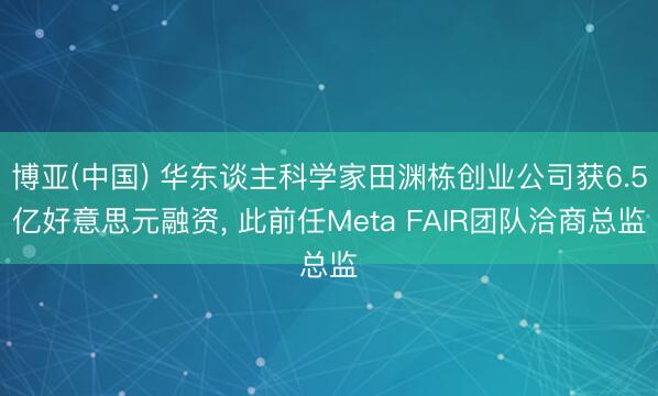 博亚(中国) 华东谈主科学家田渊栋创业公司获6.5亿好意思元融资， 此前任Meta FAIR团队洽商总监