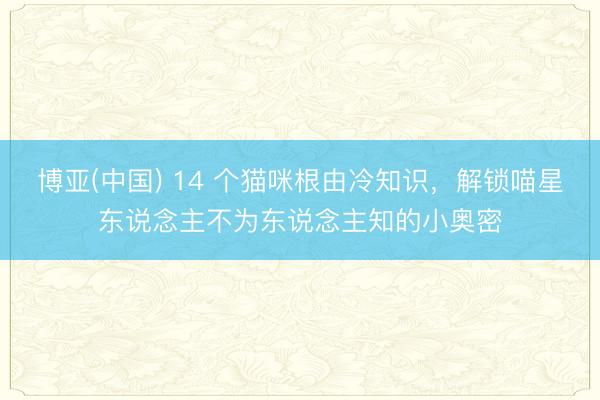 博亚(中国) 14 个猫咪根由冷知识，解锁喵星东说念主不为东说念主知的小奥密
