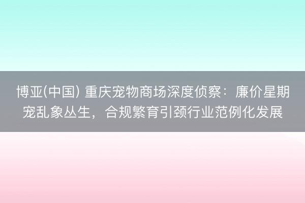 博亚(中国) 重庆宠物商场深度侦察：廉价星期宠乱象丛生，合规繁育引颈行业范例化发展
