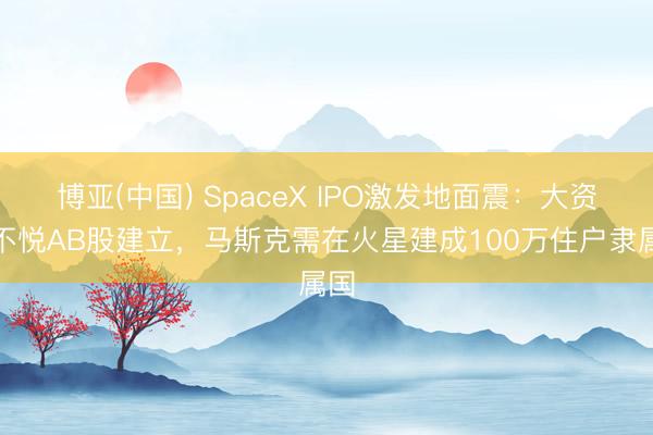 博亚(中国) SpaceX IPO激发地面震：大资金不悦AB股建立，马斯克需在火星建成100万住户隶属国