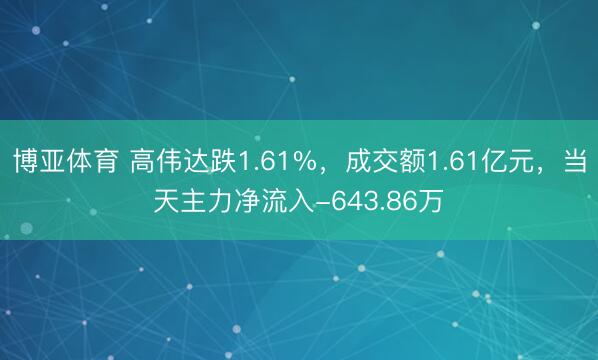 博亚体育 高伟达跌1.61%，成交额1.61亿元，当天主力净流入-643.86万