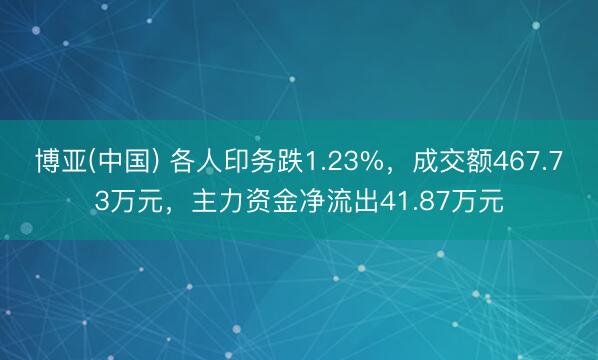 博亚(中国) 各人印务跌1.23%，成交额467.73万元，主力资金净流出41.87万元