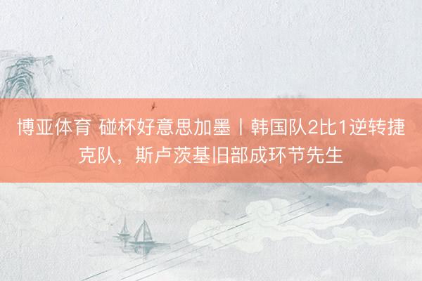 博亚体育 碰杯好意思加墨丨韩国队2比1逆转捷克队，斯卢茨基旧部成环节先生